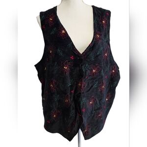 Vintage Y2K Dress Barn embroidered sequin poinsettia Christmas vest